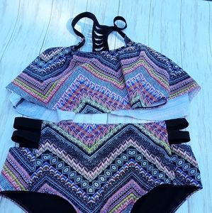 High Waisted Zig Zag Print Bikini 👙